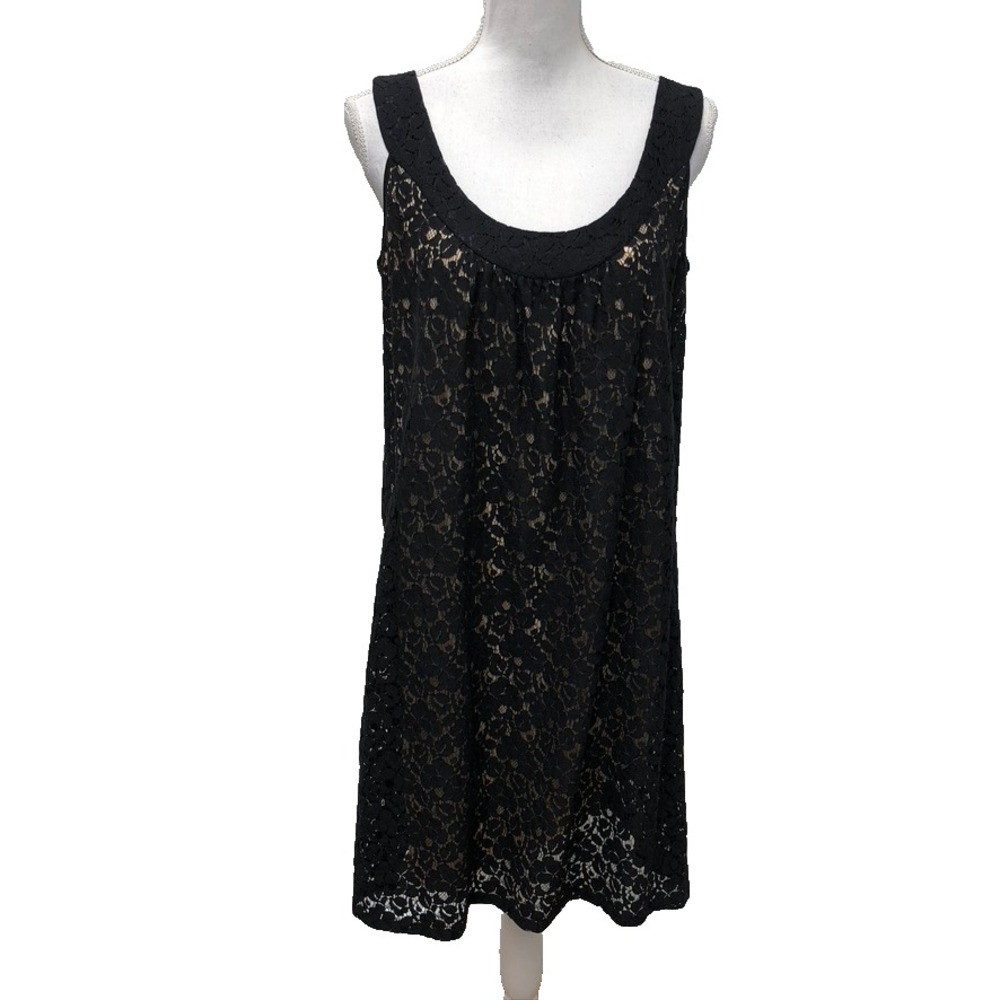 Karen Kane Lace Shift Dress Womens Medium Black Sleeveless LBD Summer Wedding